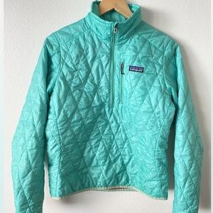 Patagonia Women's Nano Puff Half-Zip Pull-Over Lightweight Jacket Quilted green
